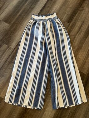 Women’s Altar’d State Striped Wide-Leg Linen Blend Pants in Blue and White